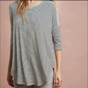 Anthropologie Black and White Striped Tunic Top Size S Stretch